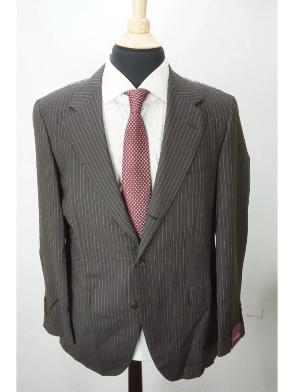 Sartoria Partenopea Brown Striped Wool 2 Pc Suit Jacket Pant 50 EU NEW